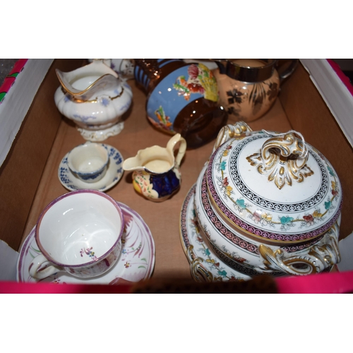 108 - A mixed lot of 19th century British pottery and porcelain. To include Spode, lustre ware, Gaudy Wels... 