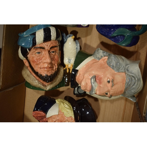 197 - Large Royal Doulton character jugs to include Mark Twain, Mad Hatter, the Falconer and others (5 - 3... 