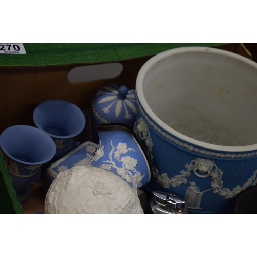 270 - A mixed collection of Jasperware to include Wedgwood, Adams and other similar makes to include a lar... 