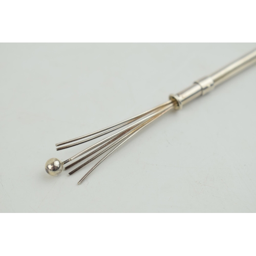 295 - Silver (tests as) retractable cocktail stirrer with working mechanism, 12cm long when extended.