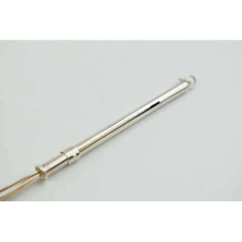 295 - Silver (tests as) retractable cocktail stirrer with working mechanism, 12cm long when extended.