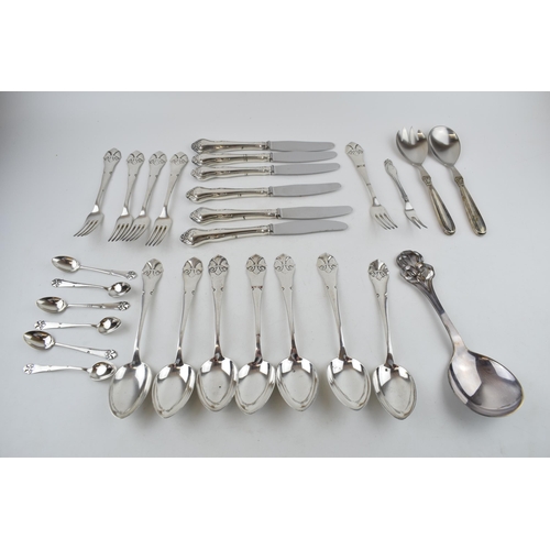 301 - Danish 826 Three Towers silver items to include desert spoons and teaspoons together with a quantity... 