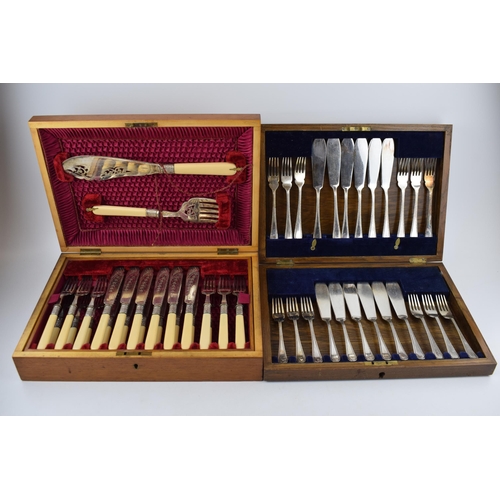 304 - 2 boxed canteen sets of silver plated cutlery sets in wooden fitted boxes, both complete (2).