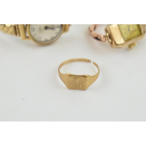 310 - A collection of 9ct gold items to include a ladies Roamer watch with 9ct gold case, another similar ... 