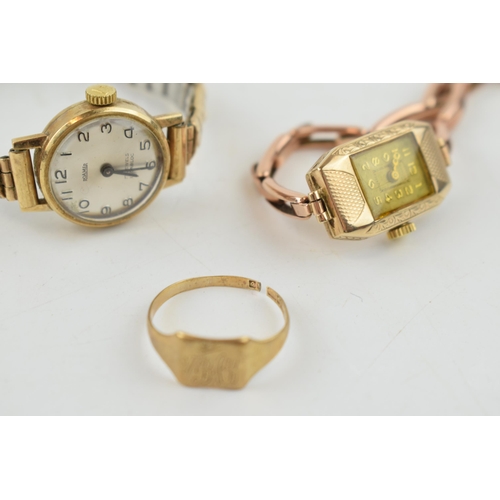 310 - A collection of 9ct gold items to include a ladies Roamer watch with 9ct gold case, another similar ... 