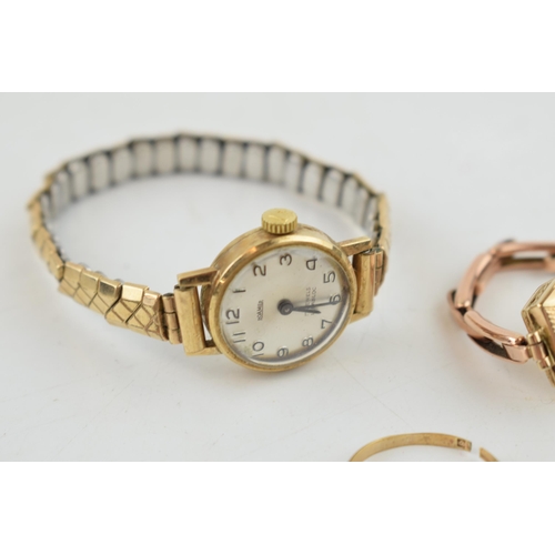 310 - A collection of 9ct gold items to include a ladies Roamer watch with 9ct gold case, another similar ... 