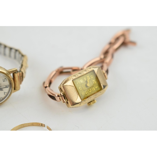 310 - A collection of 9ct gold items to include a ladies Roamer watch with 9ct gold case, another similar ... 