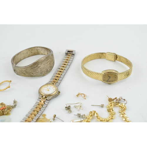 311 - A mixed collection of costume jewellry to include, ladies watches, white and yellow metal items (unt... 