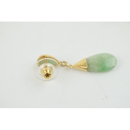 321 - 14ct gold and jade drop earrings, 4.6 grams excluding plastic backs.