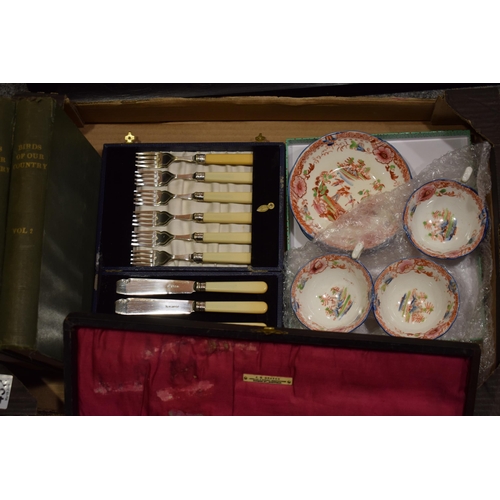 432 - A carving set by J. G. Graves of Sheffield in original velvet lined box. Together with a canteen of ... 