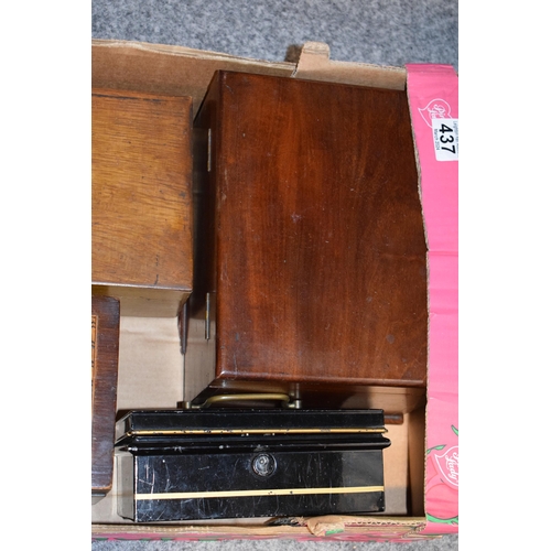 437 - A collection of vintage and antique boxes. To include wooden boxes with inlaid marquetry together wi... 