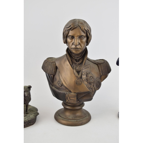 44 - A Country Artists Horatio figure, a bronzed resin bust of Nelson and a similar of a shepherd and she... 