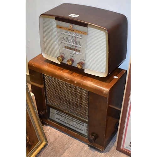 446 - Two vintage valve radios to include a bakelite example and another in a wooden case. (2)