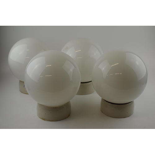 456 - Four Art Deco globe ceiling lights 'Made in England' with glass globes and off white ceramic ceiling... 