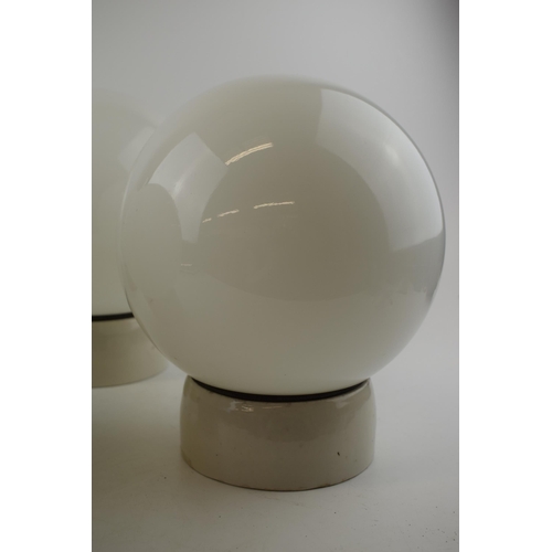 456 - Four Art Deco globe ceiling lights 'Made in England' with glass globes and off white ceramic ceiling... 