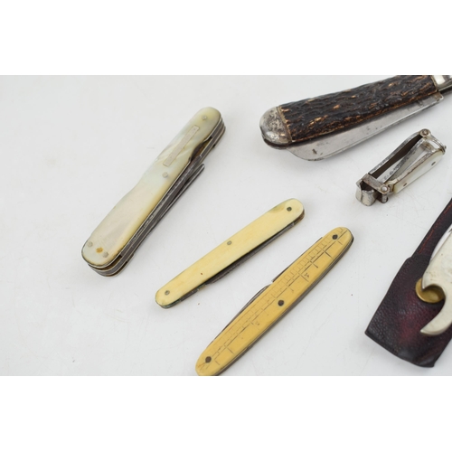 472 - A collection of vintage and antique penknives by Sheffield makers to include bone-handled knife (8.5... 