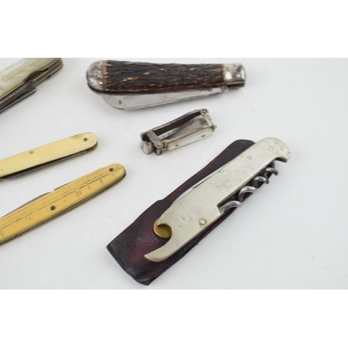 472 - A collection of vintage and antique penknives by Sheffield makers to include bone-handled knife (8.5... 