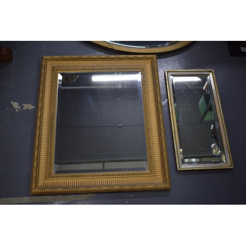 514 - 3 gilt framed antique mirrors with bevelled glass. To include a rectangular example with classical s... 