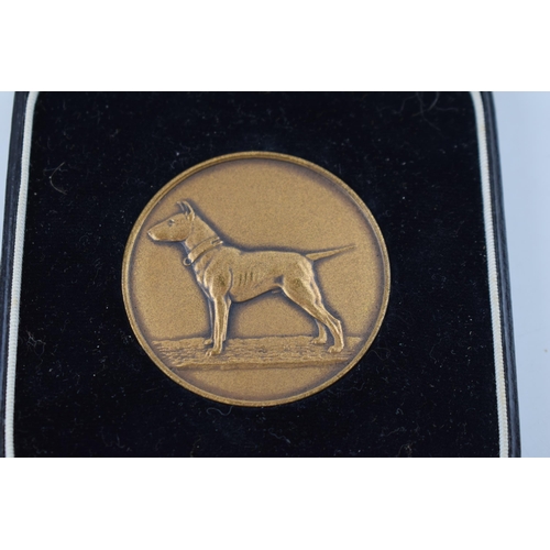 549 - Cased English Bull Terrier medal, 'THE BULL TERRIERS BLUB' To Commemorate the Win Of. By F. Phillips... 