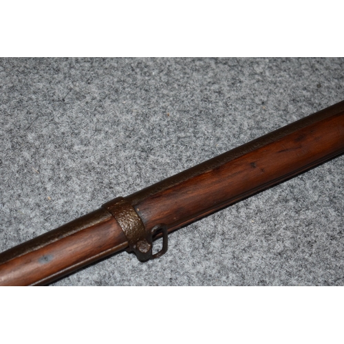 560 - Antique percussion musket with working action, obsolete calibre, 141cm long, collection only.