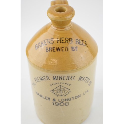 565 - A stoneware flagon bearing the name 'The Premier Mineral Water Co' Hanley & Longton Ltd 1908. Bakers... 