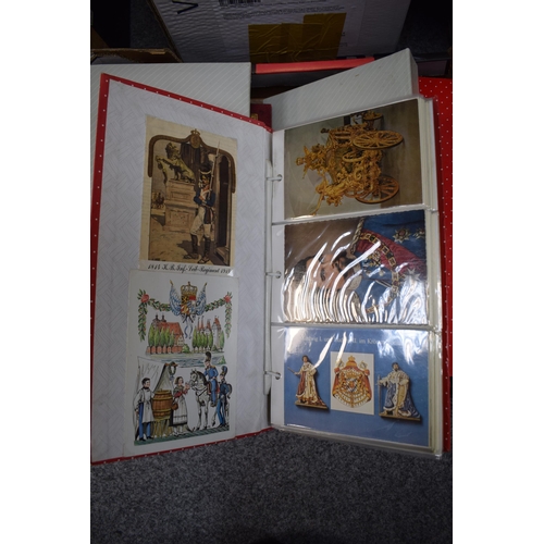 606 - 45 x albums of military thematic postcards & photographs, a box off 100 or so old postcards, an earl... 