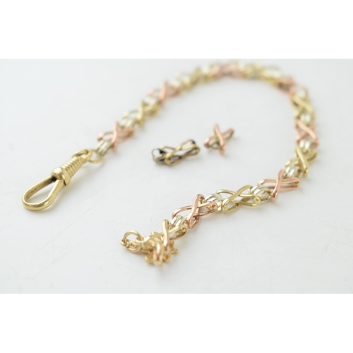 338 - Fancy 2 colour 9ct gold bracelet with 2 extra links, 18.cm, 9.4g.