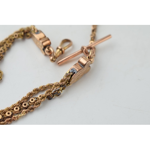 345 - 9ct gold  antique ladies Albertina watch chain, 21.1g. One strand repaired, one broken, signs of wea... 