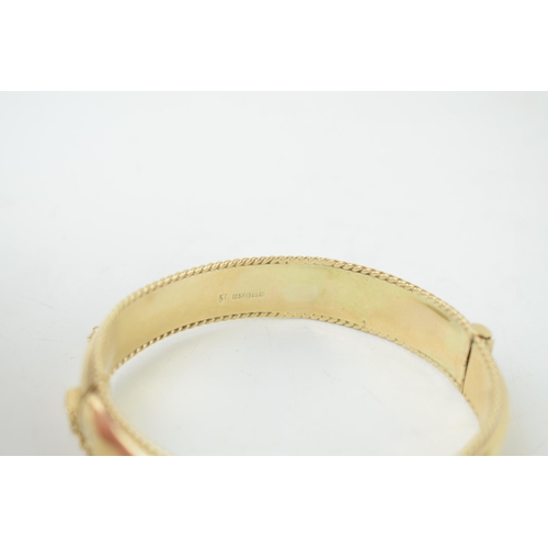 351 - 9ct hallmarked hollow gold bangle, 20.7g