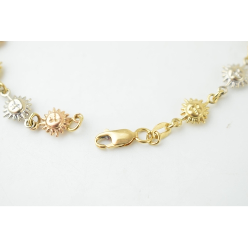 361 - 18ct gold 3 colour gold bracelet, 19cm, 6.1g