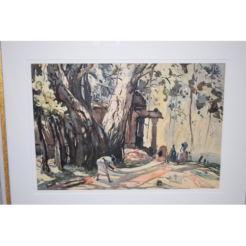 622 - Gideon D. Paulraj, 1914 - 1979. Watercolour, 'Dhobi's drying their washing' Indian School. Born in K... 