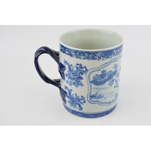 632 - A large oversized oriental blue and white tankard, with ornate handle, character mark to base, late ... 