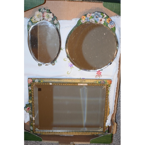 451 - A collection of items to include vintage mirrors and hand-embroidered textiles. (Qty)