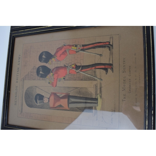 557 - Two 'Reynolds' British Army', Framed Prints, The Model Sentry Grenadier Guards, Levee Day, St James'... 