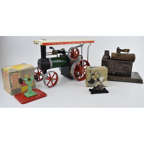 664 - A Mamod TE 1A Traction Engine, live steam vintage toy together with boxed Mamod Miniature Grinding M... 