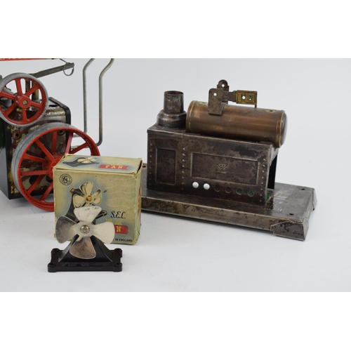 664 - A Mamod TE 1A Traction Engine, live steam vintage toy together with boxed Mamod Miniature Grinding M... 