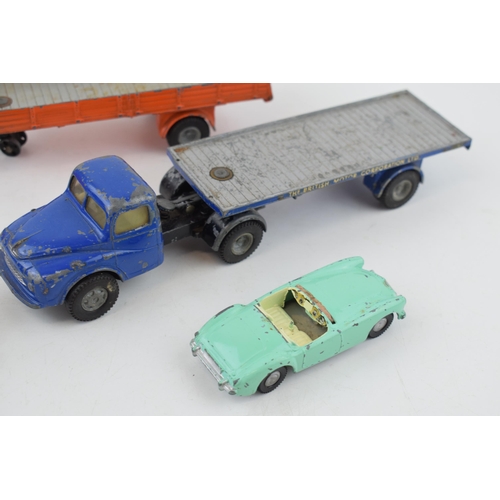 674 - Tri-ang Spot-On M.G.A sports car with British Motor Corporation Ltd truck with trailer and together ... 