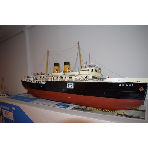 679 - Model Boat, Kit built model of the 'Glen Sanno', dual funnel passenger ferry. Detailed rigging and p... 