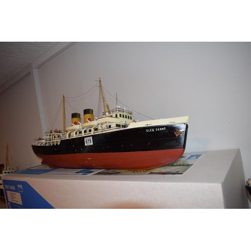 679 - Model Boat, Kit built model of the 'Glen Sanno', dual funnel passenger ferry. Detailed rigging and p... 