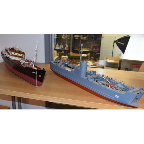 681 - Two Model Boats, Kit built models of the 'LSM 7 Naval Destroyer' Dertailed equiptment and vehicles. ... 