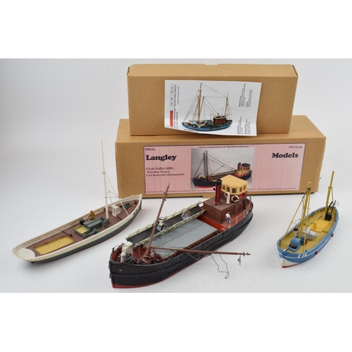 682 - OO scale models Hand made in England. Langley 'Clyde Puffer' together with two other similar fishing... 