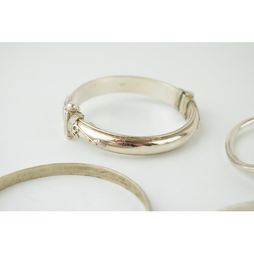 366D - 4 assorted silver bangles, 1 marked 825, 114g