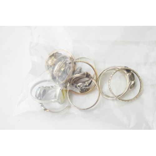 366H - 10 silver rings, some with stones, 12 pairs of silver earrings and 3 silver pendants with silver cha... 