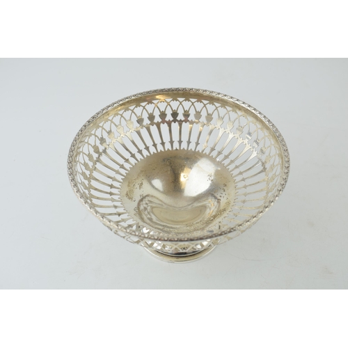 367 - Silver pedestal bowl, London 1915, ornate decoration, 104.7 grams, 14cm diameter.