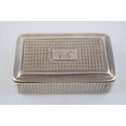 370 - Georgian silver snuff box, Birmingham 1925, raised thumb piece, 5.5cm long, 30.4 grams.