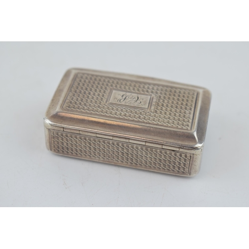 370 - Georgian silver snuff box, Birmingham 1925, raised thumb piece, 5.5cm long, 30.4 grams.