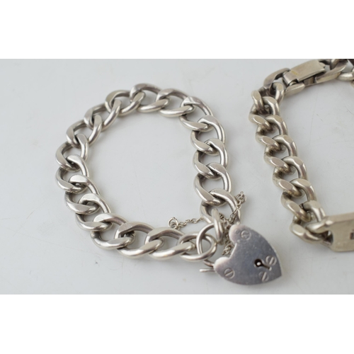 390 - A silver ID bracelet with hallmarks to front, vacant rear, with a silver curb bracelet, 106.2 grams ... 