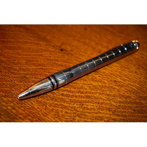 406 - Montblanc chunky stainless steel ballpoint pen, new genuine Montblanc refill, s/n NDL33966L, writes ... 