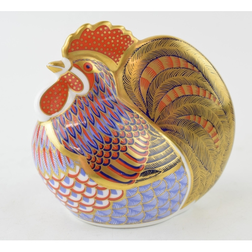 10 - A Royal Crown Derby paperweight cockerel of first quality with gold stopper. Height 10cm.