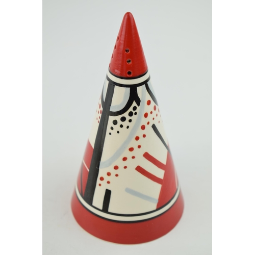 272 - Wedgwood Bizarre by Clarice Cliff sugar sifter, 14cm tall.